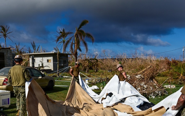NMCB-1’s Seabees construct temporary shelter for Tinian citizens affected by Typhoon Sinlaku
