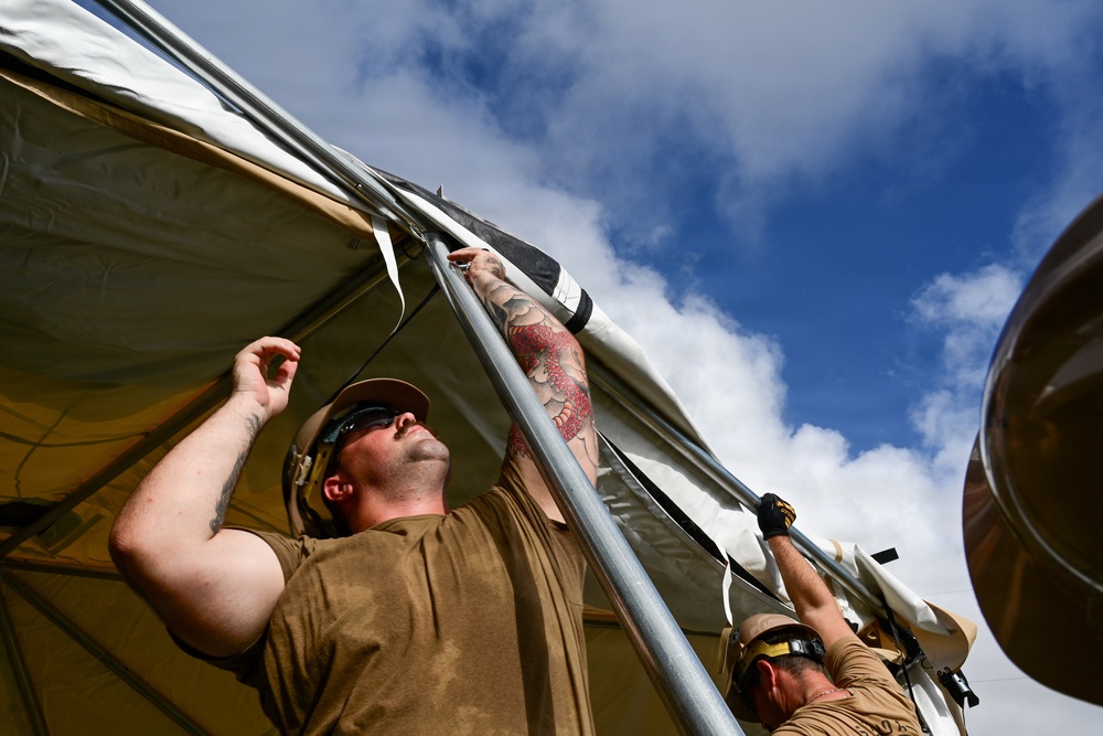 NMCB-1’s Seabees construct temporary shelter for Tinian citizens affected by Typhoon Sinlaku