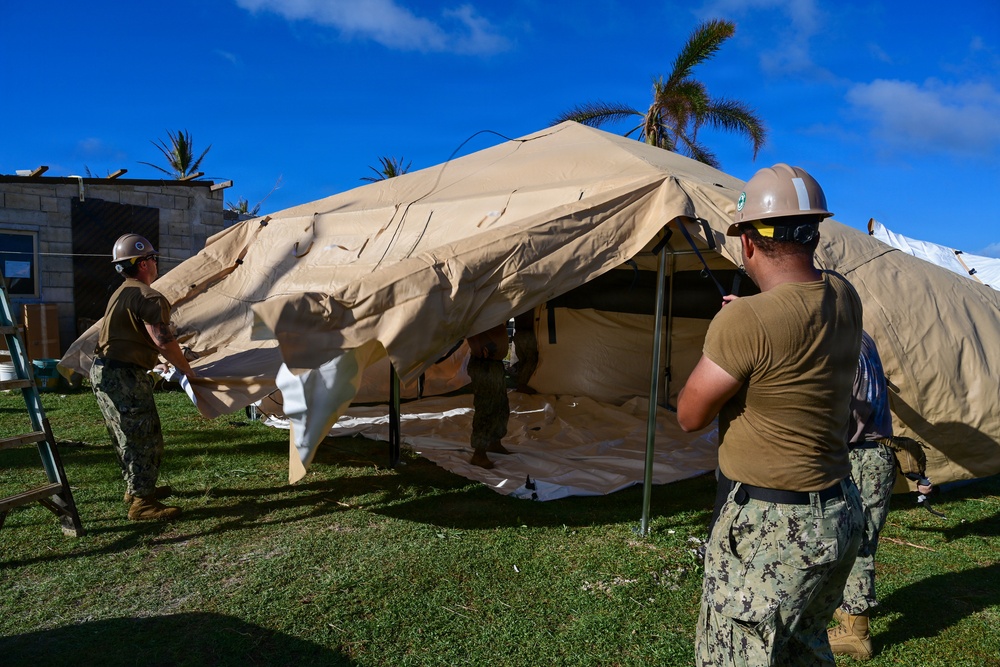 NMCB-1’s Seabees construct temporary shelter for Tinian citizens affected by Typhoon Sinlaku