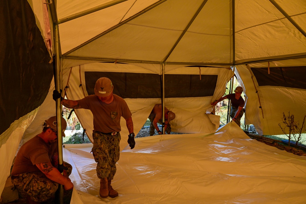 NMCB-1’s Seabees construct temporary shelter for Tinian citizens affected by Typhoon Sinlaku