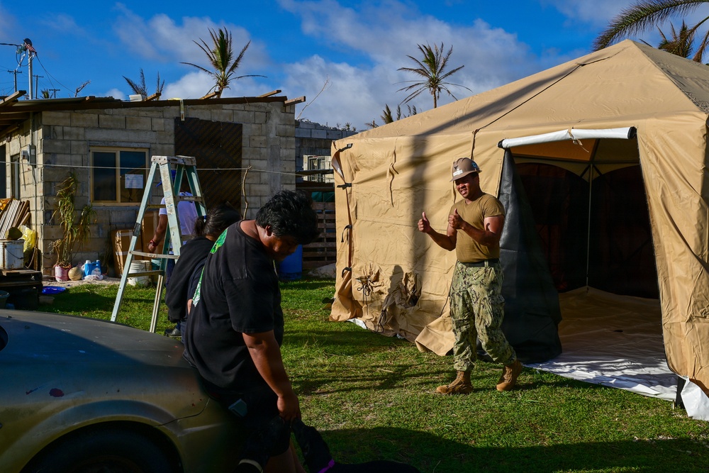 NMCB-1’s Seabees construct temporary shelter for Tinian citizens affected by Typhoon Sinlaku