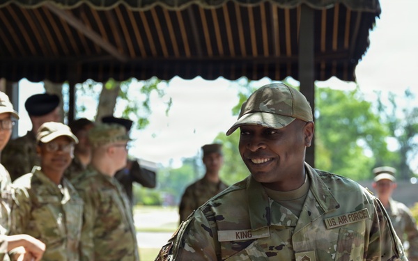 Chief Master Sgt. King visits 14th Flying Training Wing Honor Guard.