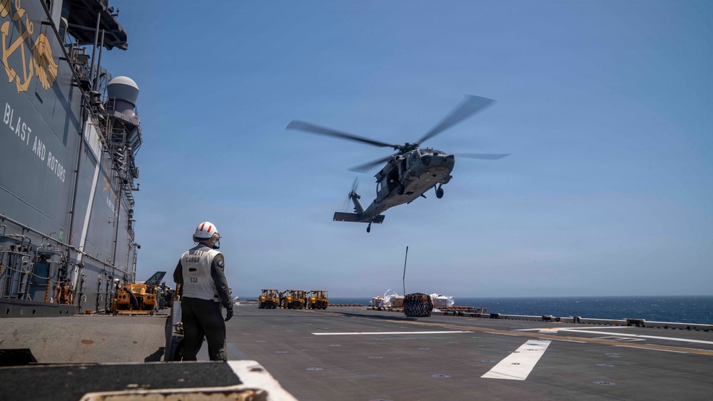 USS Tripoli Vertical Replenishment and Mail Delivery