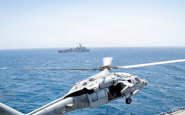 USS Tripoli Vertical Replenishment and Mail Delivery