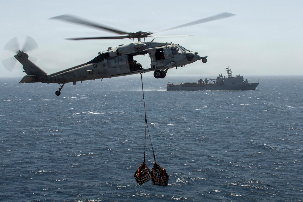 USS Tripoli Vertical Replenishment and Mail Delivery