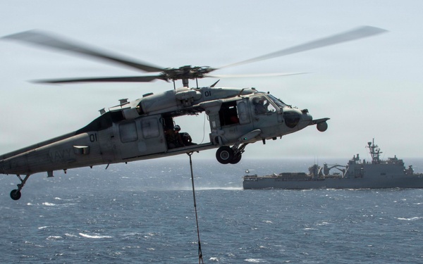 USS Tripoli Vertical Replenishment and Mail Delivery