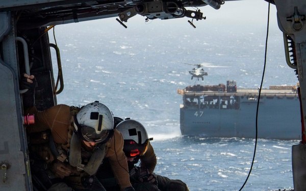 USS Tripoli Vertical Replenishment and Mail Delivery