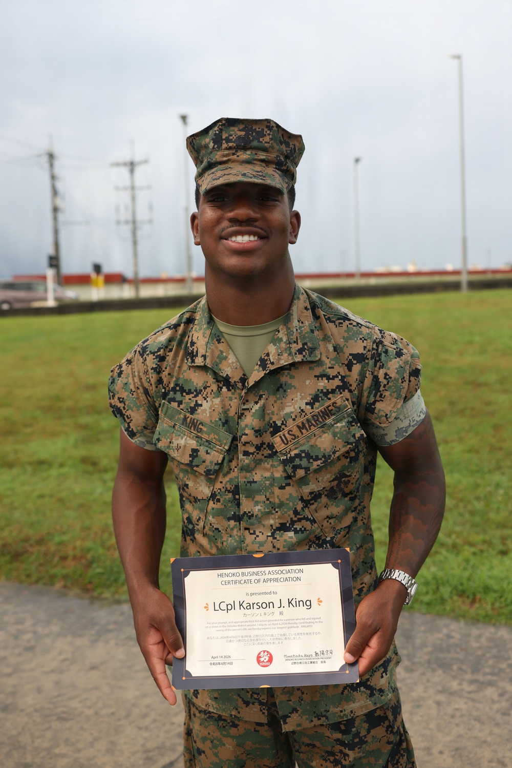 U.S. Marines Awarded for Critical Aid to Okinawa Resident