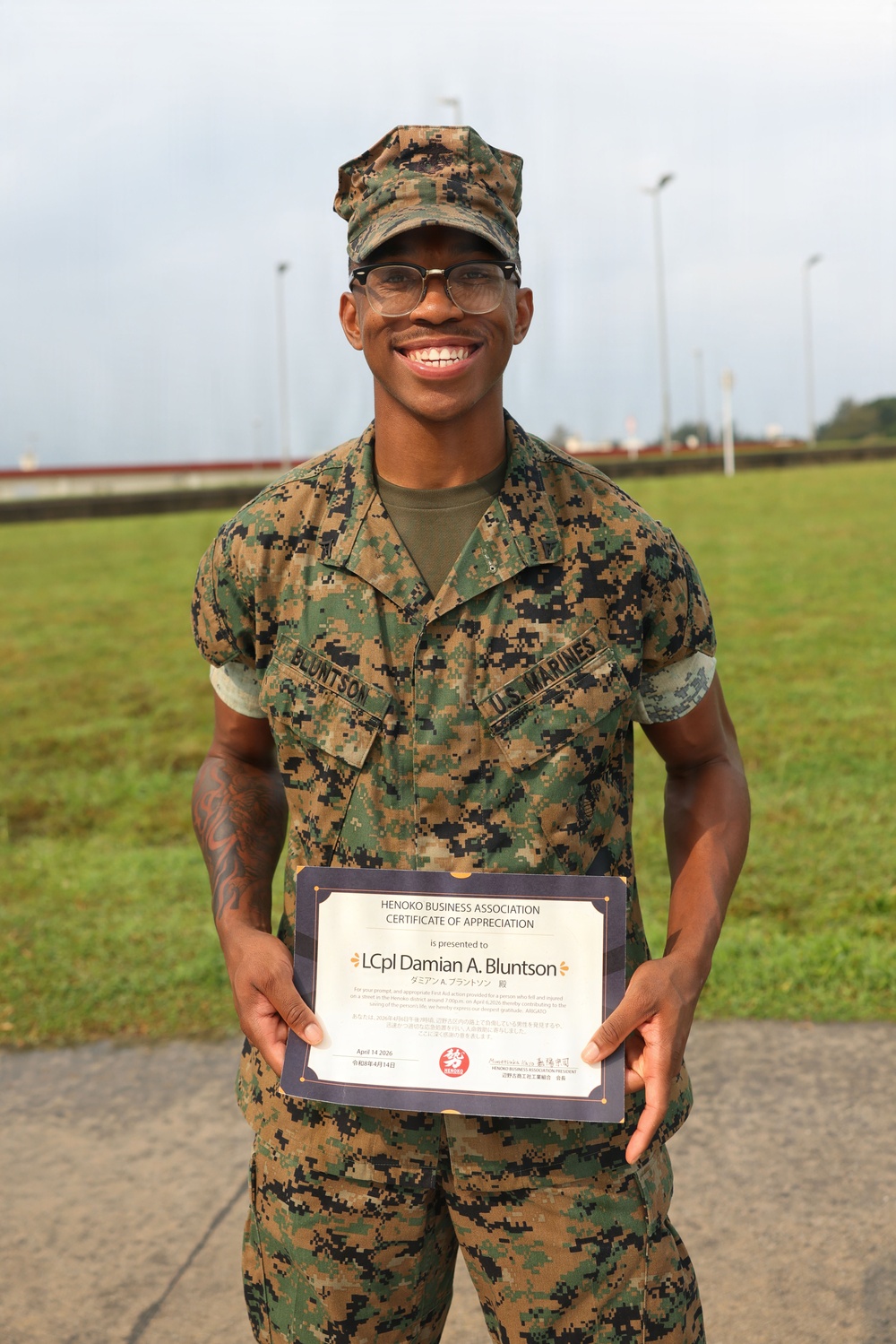 U.S. Marines Awarded for Critical Aid to Okinawa Resident