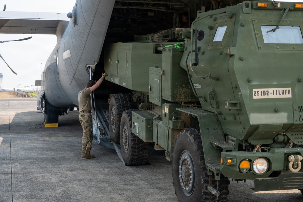 Balikatan 2026: U.S. Airmen, Soldiers load HIMARS for airlift