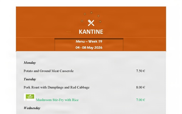 Kantine menu - 4-8 May 2026