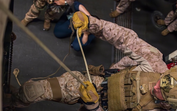 11th MEU Marines, Sailors Conduct Rappel Training Aboard USS Boxer