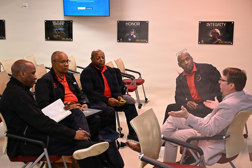 Chief of Training Steve Eger has one-on-one time with Regional JROTC command at the Fort A.P. Hill Annual Training Conference