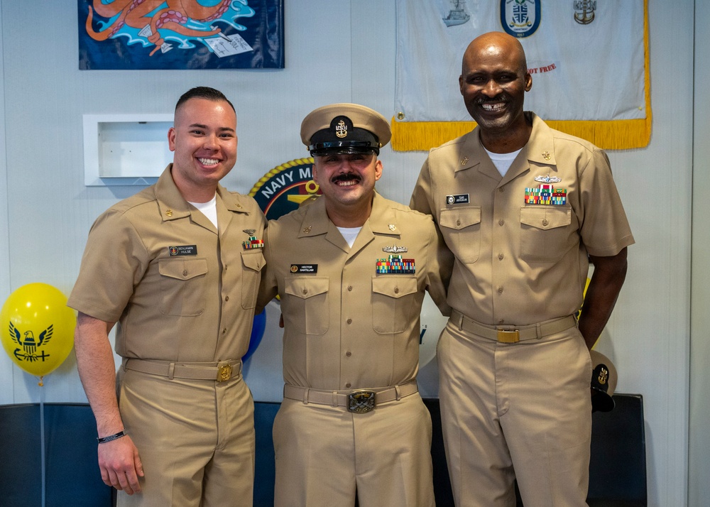 Hospital Corpsman Pinned to Senior Chief Petty Officer by Family and Leadership