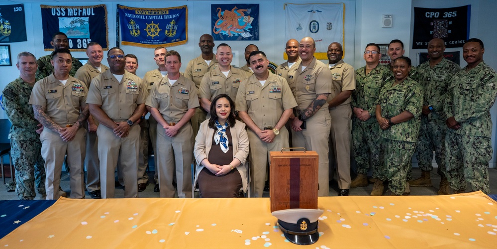 Hospital Corpsman Pinned to Senior Chief Petty Officer by Family and Leadership