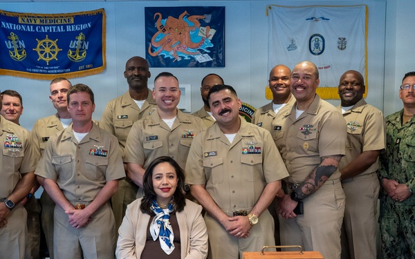 Hospital Corpsman Pinned to Senior Chief Petty Officer by Family and Leadership