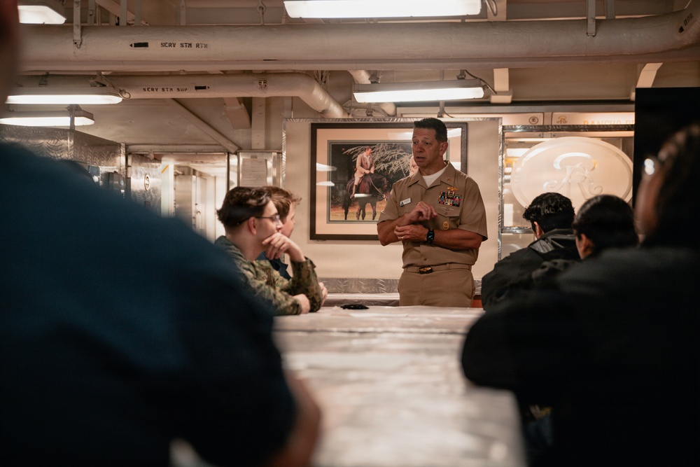 Force Master Chief Dustin Kuers Speaks With Ronald Reagan Sailors