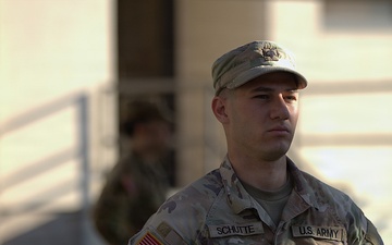 U.S. Army Soldier Schutte Stands at Attention During Military Formation