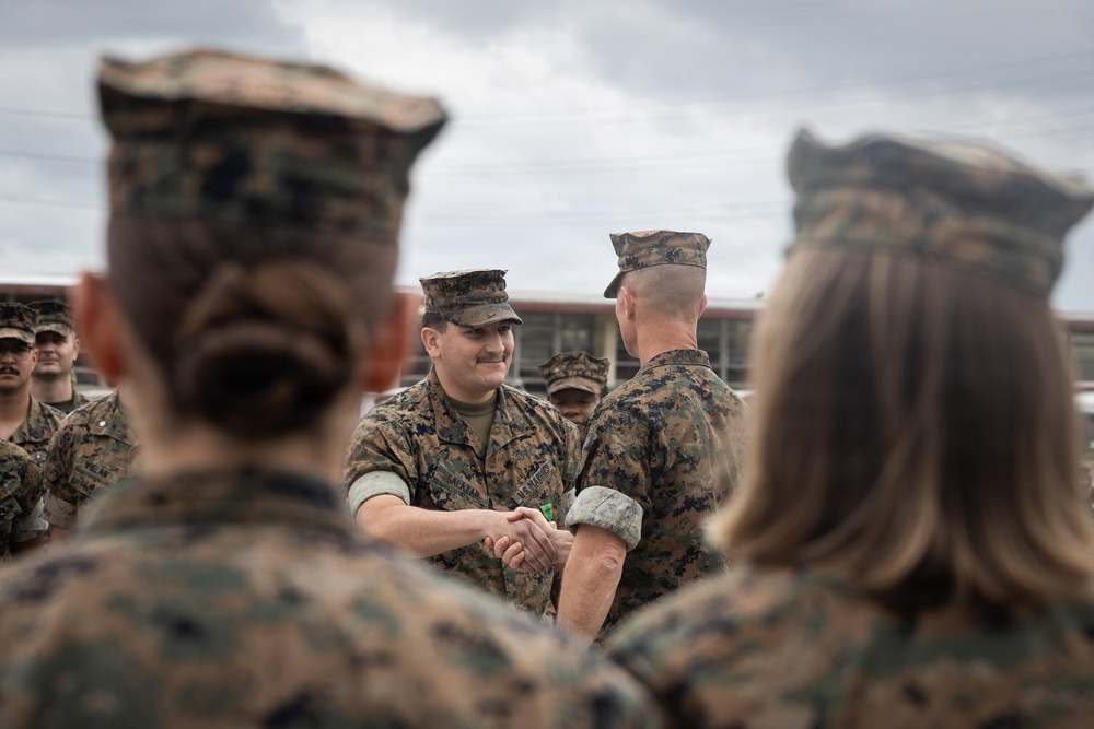 U.S. Marines Receive Navy and Marine Corps Achievement Medal From 3rd Marine Division Commanding General