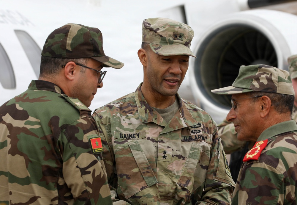 US Army Maj. Gen. Andrew C. Gainey engages Royal Moroccan Armed Forces leaders during African Lion 26
