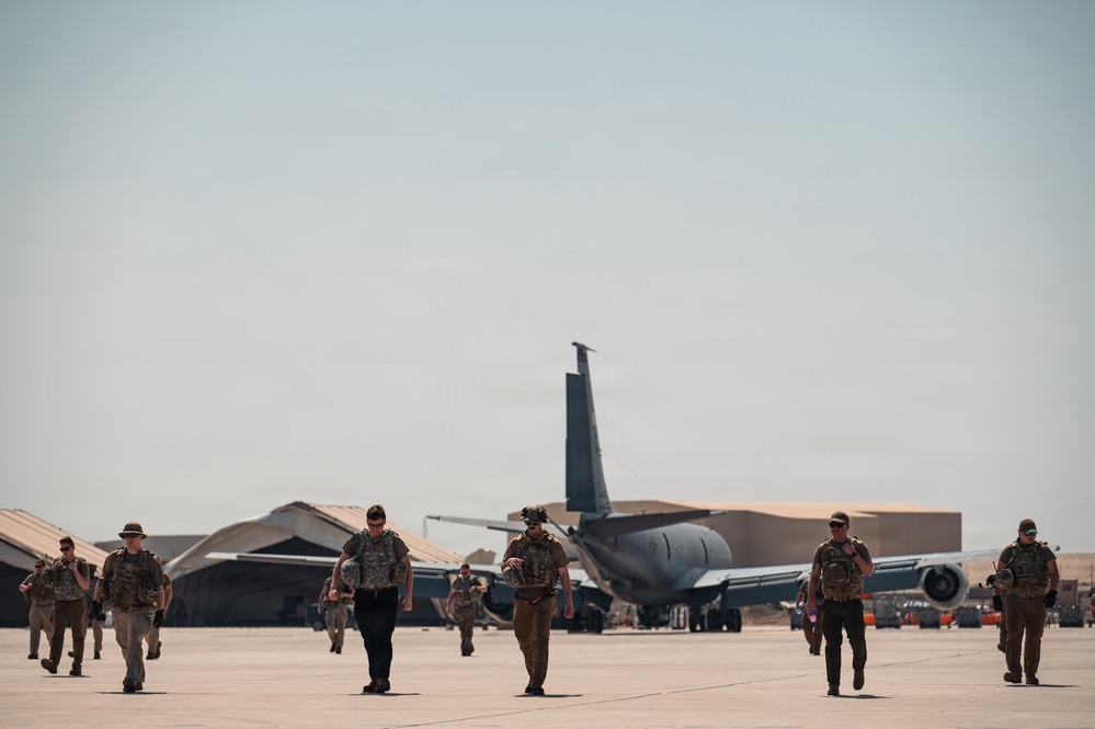 Refueling Squadron performs FOD walk and alarm drills