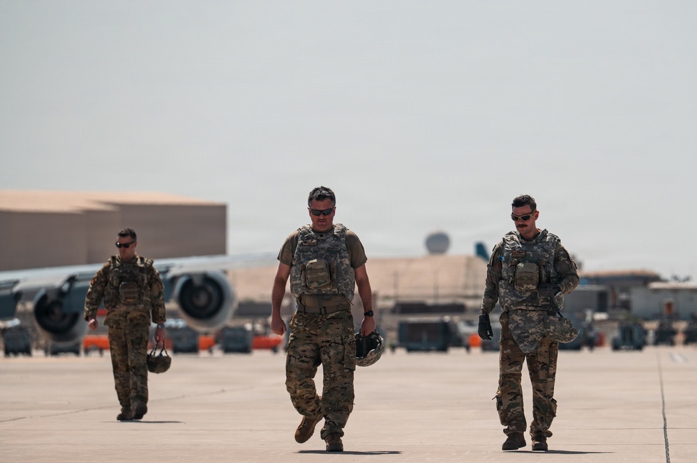 Refueling Squadron performs FOD walk and alarm drills