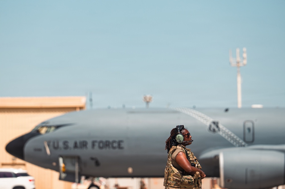 Refueling Squadron performs FOD walk and alarm drills