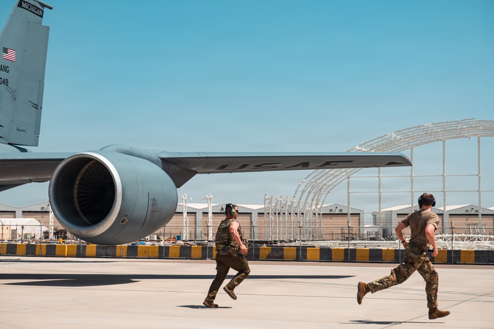 Refueling Squadron performs FOD walk and alarm drills