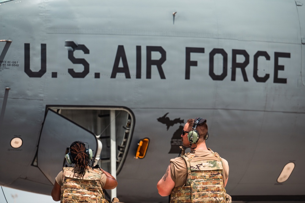 Refueling Squadron performs FOD walk and alarm drills