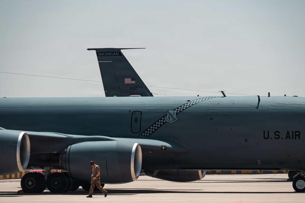 Refueling Squadron performs FOD walk and alarm drills