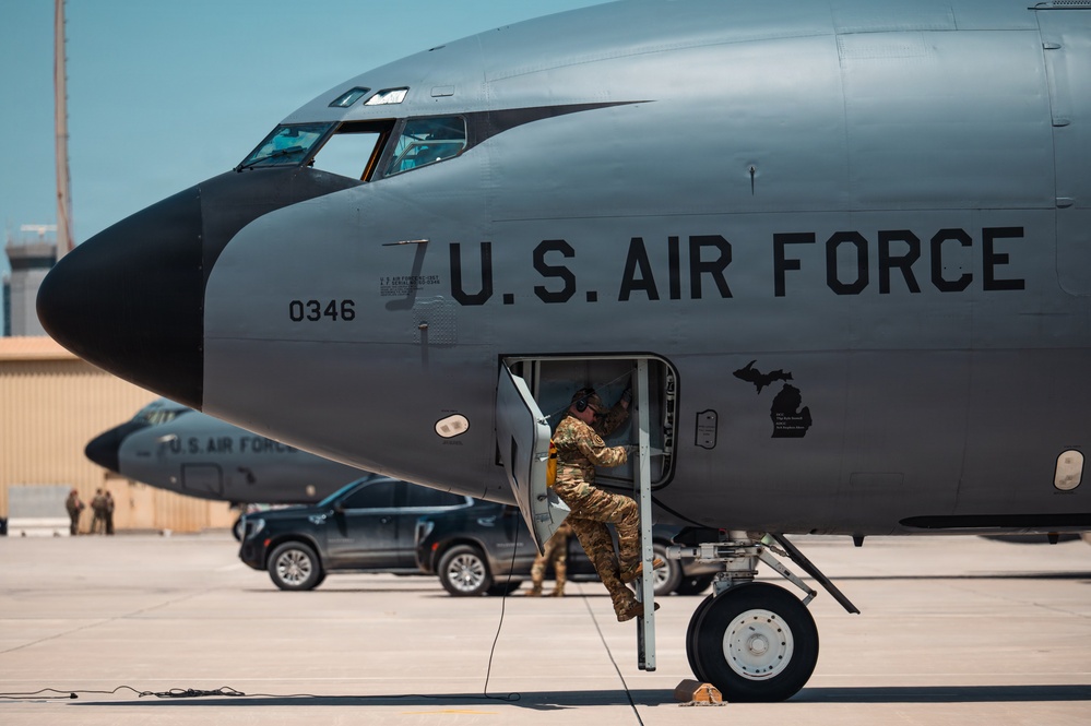 Refueling Squadron performs FOD walk and alarm drills