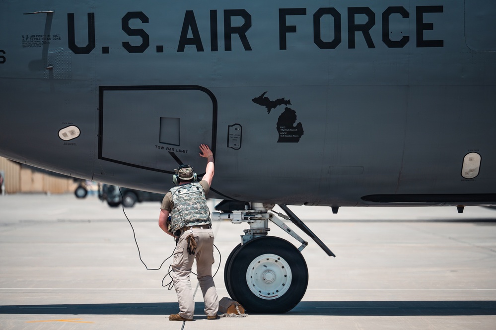 Refueling Squadron performs FOD walk and alarm drills