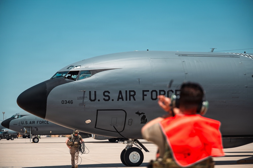 Refueling Squadron performs FOD walk and alarm drills