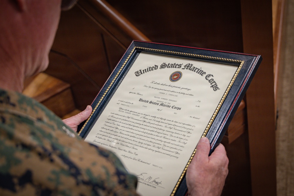 Marine Corps Support Facility New Orleans holds a promotion ceremony for Master Gunnery Sgt. Carmen Consolino