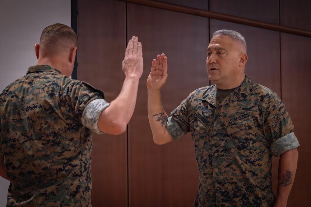 Marine Corps Support Facility New Orleans holds a promotion ceremony for Master Gunnery Sgt. Carmen Consolino