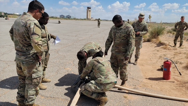 Chief Warrant Officer 2 Damien Drake instructs Soldiers on HTAPs setup at the Southwestern Border