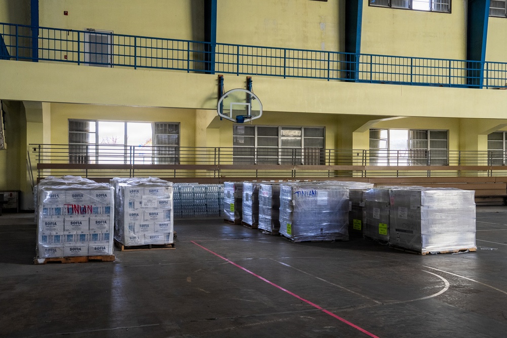 Food, Water and Supplies Staged in Tinian, Ready to be Distributed