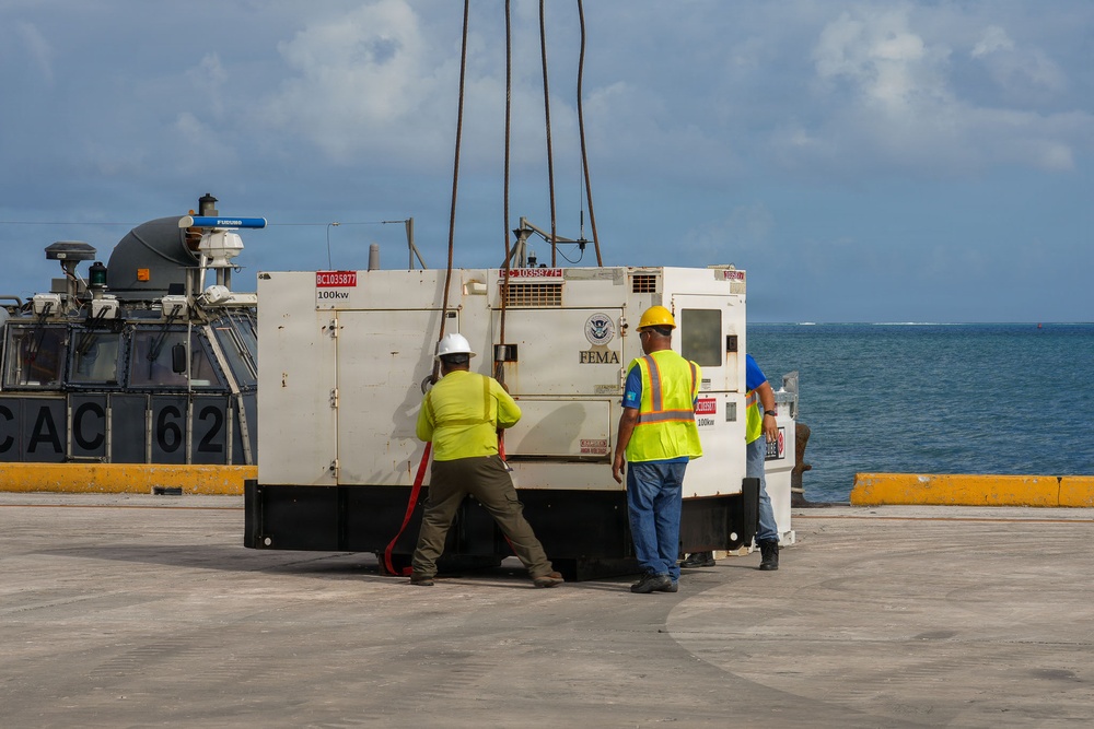 U.S. Navy Hovercraft Arrives at the Commonwealth Ports Authority Dock to Unload FEMA Generators in Saipan