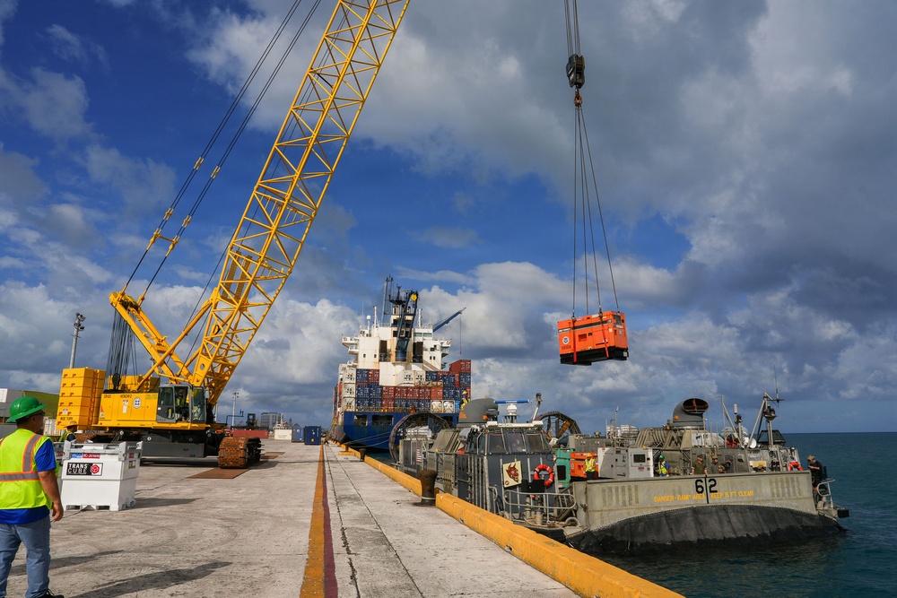 U.S. Navy Hovercraft Arrives at the Commonwealth Ports Authority Dock to Unload FEMA Generators in Saipan