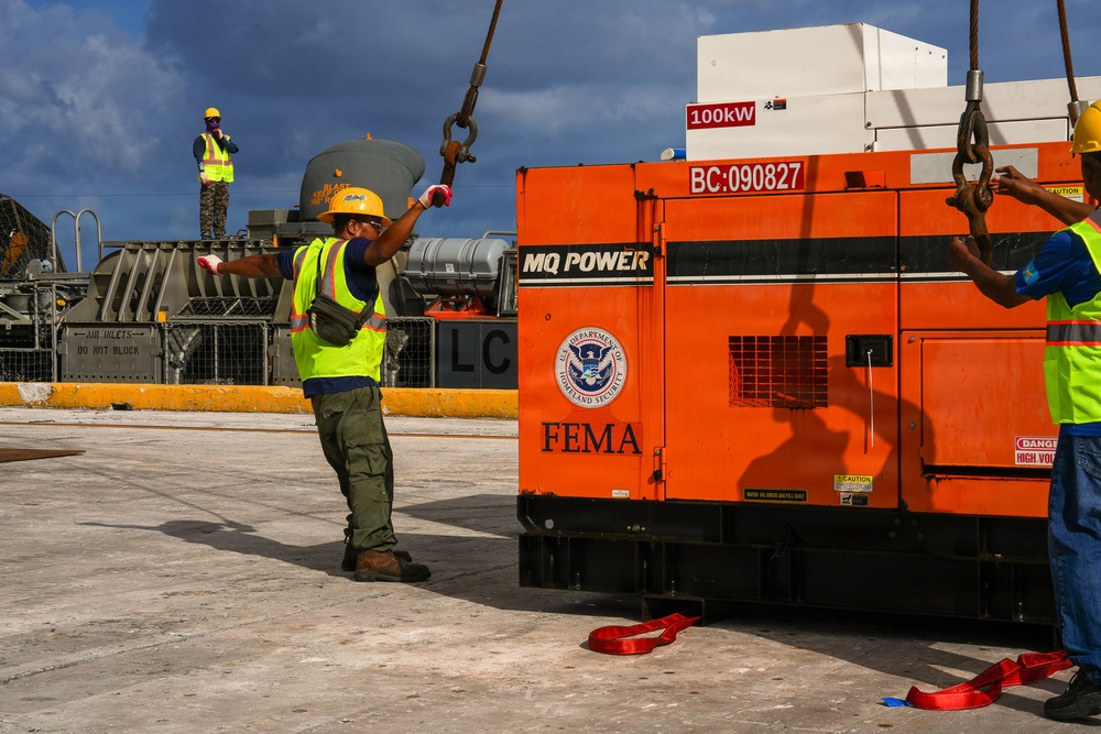 U.S. Navy Hovercraft Arrives at the Commonwealth Ports Authority Dock to Unload FEMA Generators in Saipan