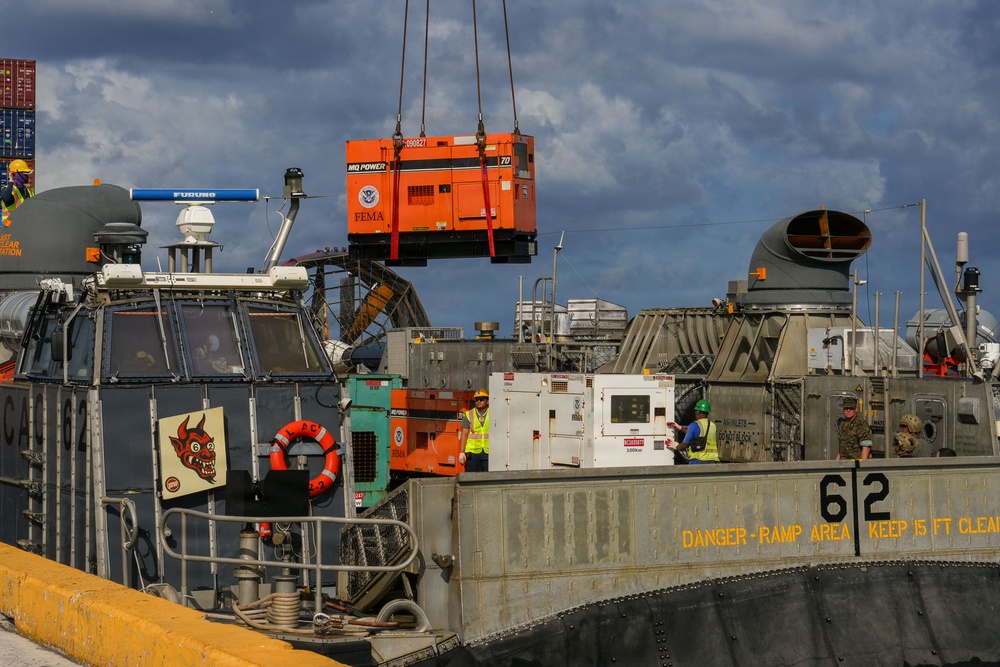 U.S. Navy Hovercraft Arrives at the Commonwealth Ports Authority Dock to Unload FEMA Generators in Saipan