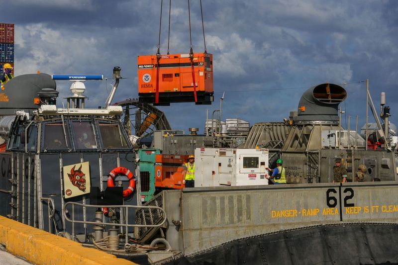 U.S. Navy Hovercraft Arrives at the Commonwealth Ports Authority Dock to Unload FEMA Generators in Saipan