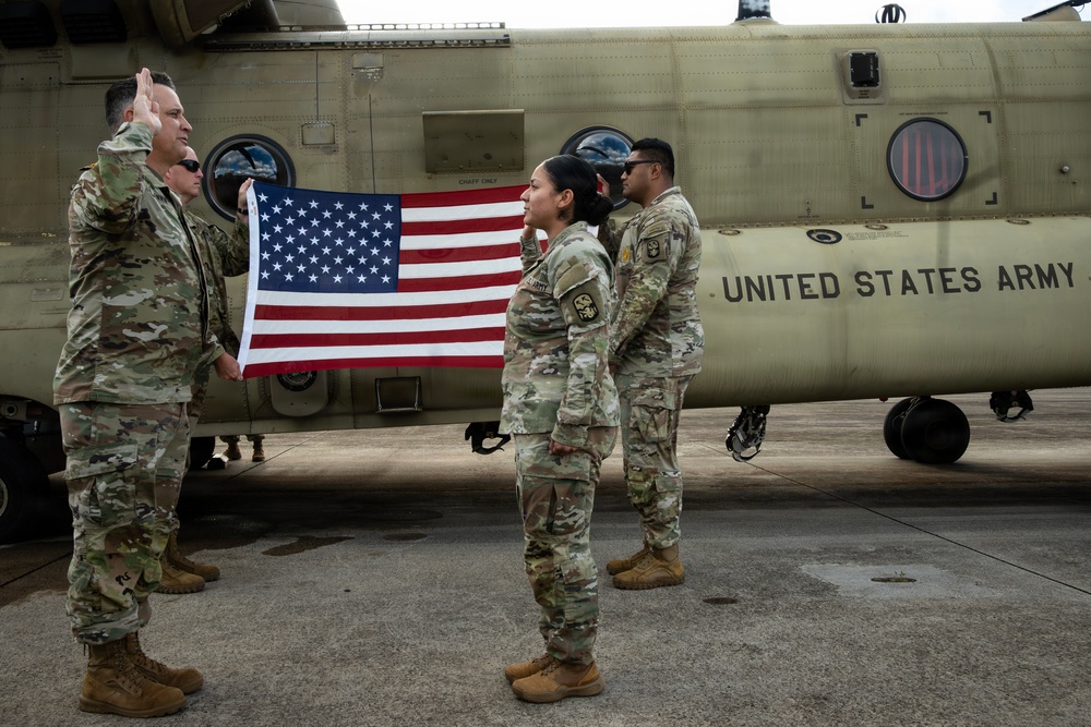 94th AAMDC Reenlists on Helicopter Airfield