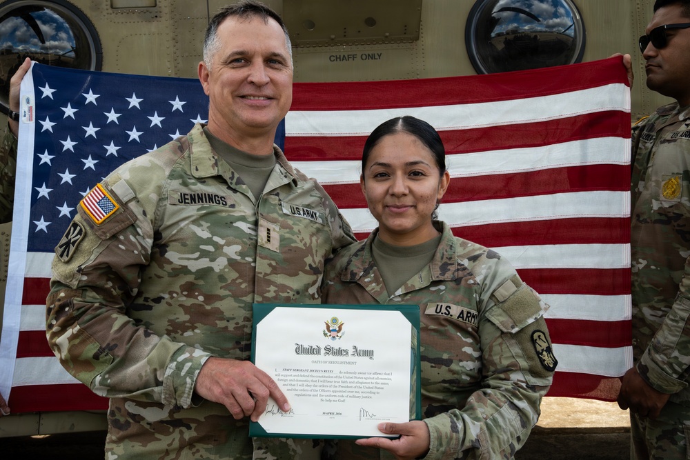 94th AAMDC Reenlists on Helicopter Airfield
