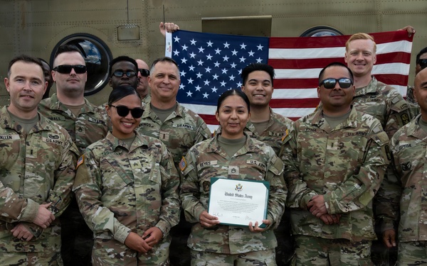 94th AAMDC Reenlists on Helicopter Airfield