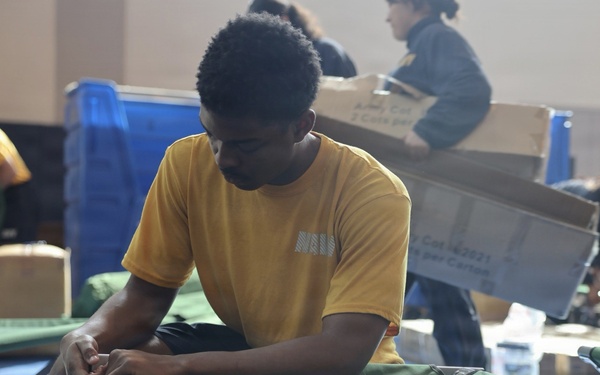 Joint Base Pearl Harbor-Hickam personnel practice emergency shelter operations during Hurricane Exercise 2026 to enhance preparedness for major weather events.