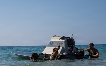 U.S. Soldiers prepare and launch an Unmanned Surface Vessel in the Philippines