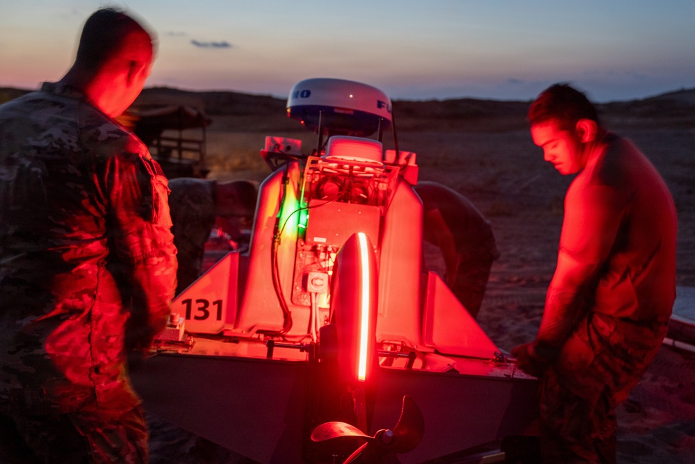 U.S. Soldiers prepare and launch an Unmanned Surface Vessel in the Philippines
