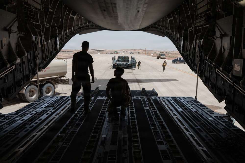 C-17 Globemaster III performs cargo operations within the CENTCOM AOR