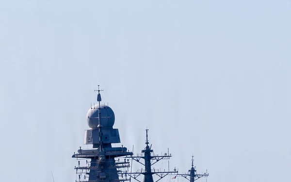 U.S. Navy warships transit in the Atlantic Ocean during Composite Training Unit Exercise (COMPTUEX)